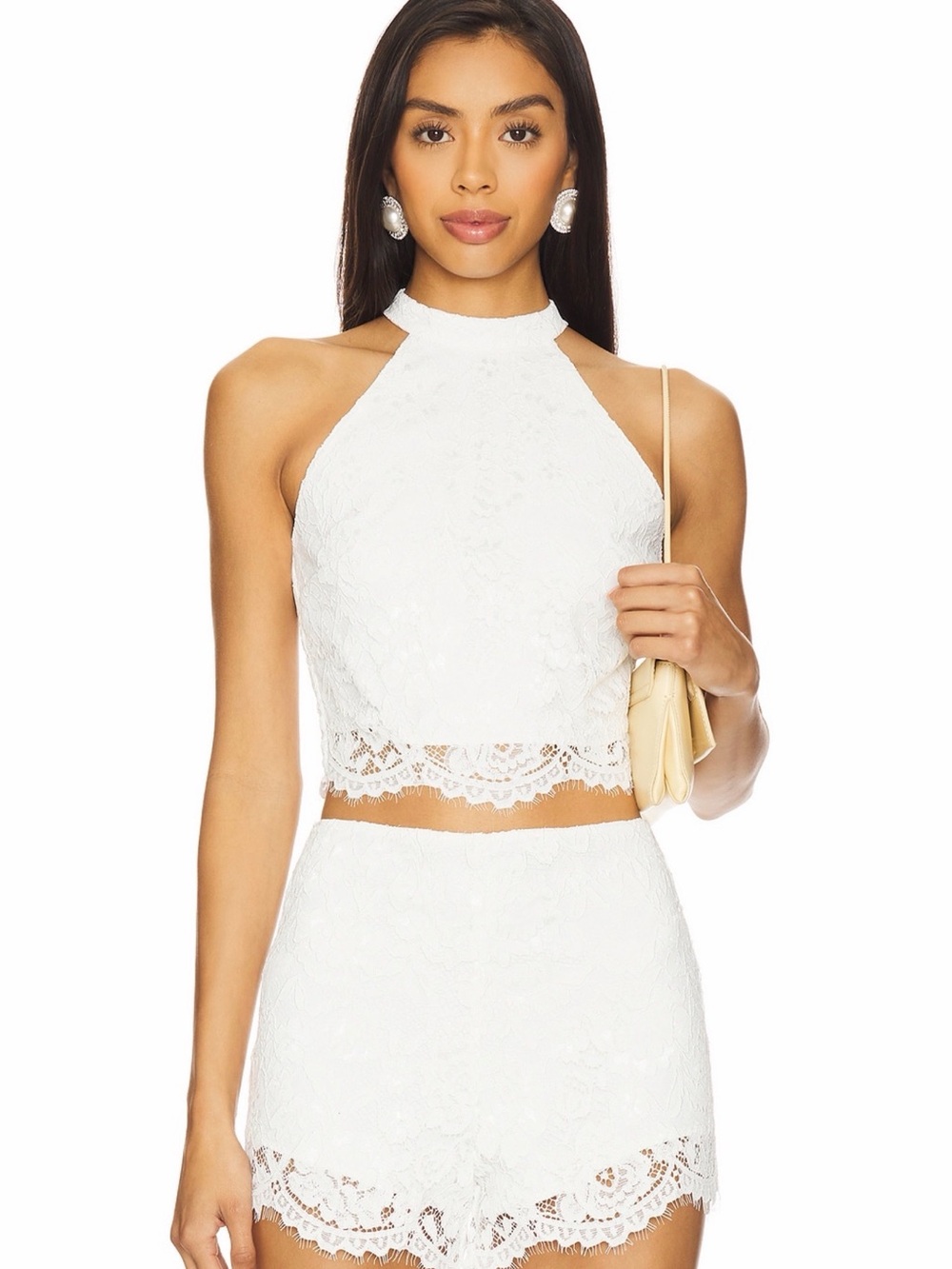Amanda Uprichard White Lace Halter Crop Top
